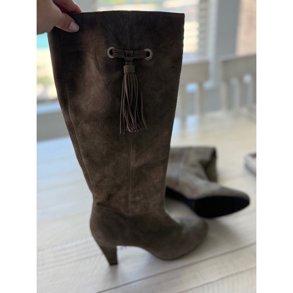 Bandolino Gray Suede Tassel Knee-High Boots